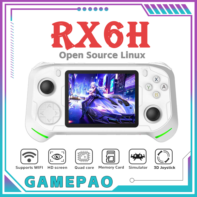 Retro Gaming Device - オープンソースRX6HレトロハンドヘルドビデオゲームコンソールLinuxシステム3.5インチIPSスクリーンポータブルポケットビデオプレーヤー64GBゲーム