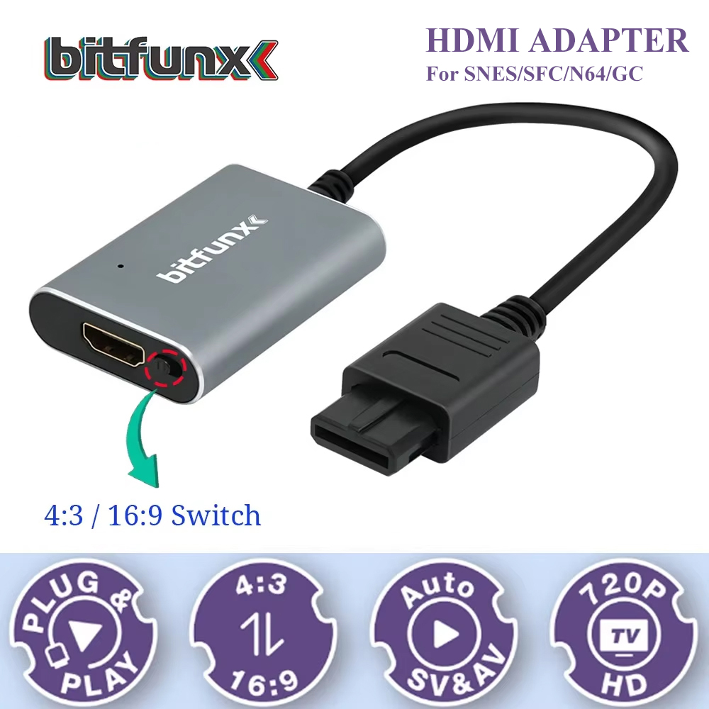 Retro Gaming Device - Bitfunx 720P Svideo/AV to HDMI アダプター