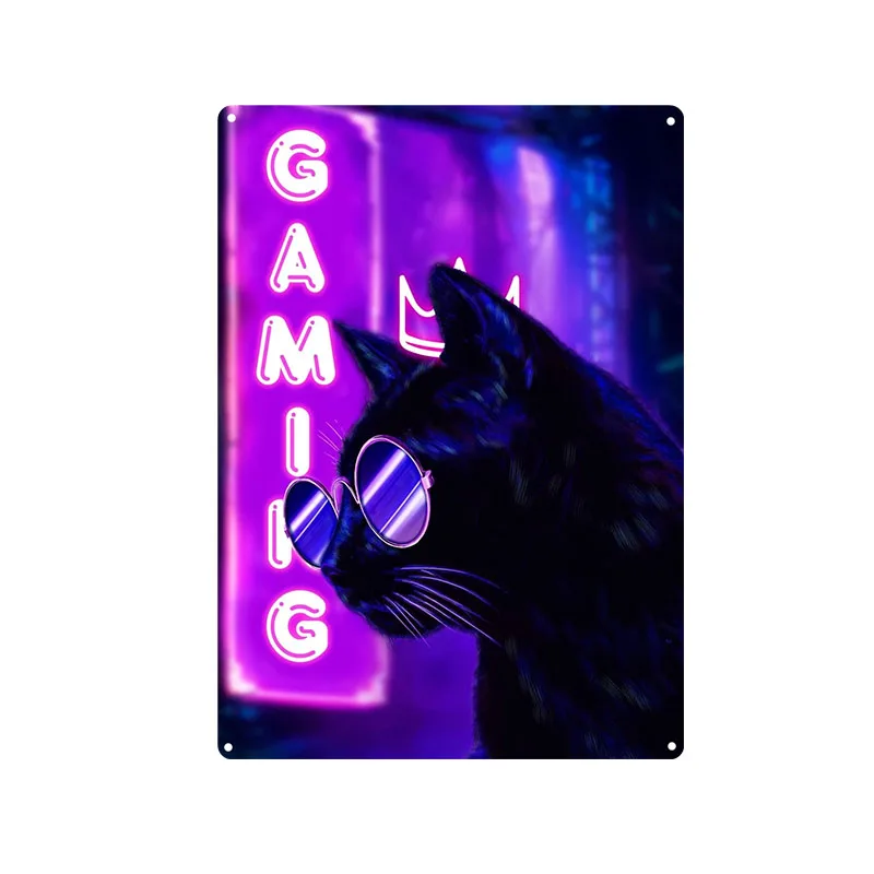 ゲーム猫のビンテージブリキの看板、ゲーマーの部屋の装飾、ぼろ - Retro Gaming Cafe のレビューと価格