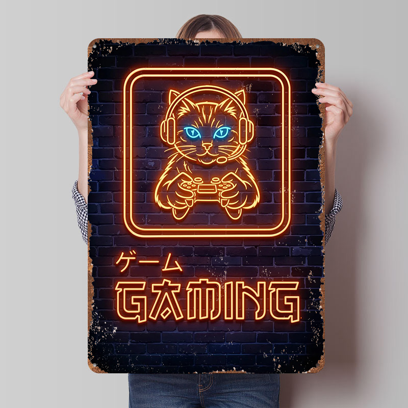 ネオンゲーミングキャットプリントポスター、カスタムメイドのウ - Retro Gaming At のレビューと価格
